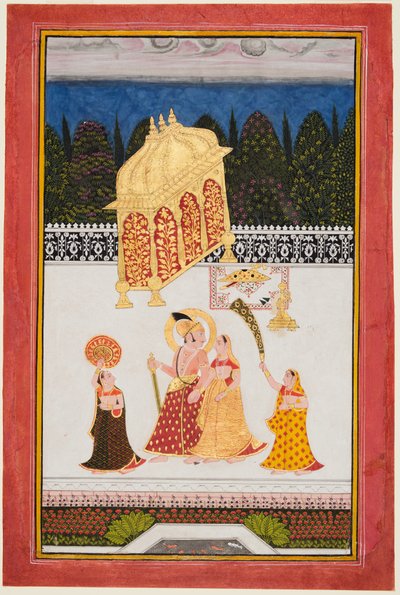 Maharana Ari Singh c. 1761-73 e seu consorte em um terraço, c. 1761 de Unbekannt