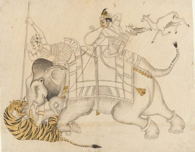 Maharao Shatru Sal II 1866-89 Caçando um tigre, ca. 1866-89. de Unbekannt