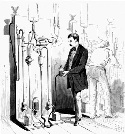 Fazendo as lâmpadas de Edison, 1880 de Unbekannt