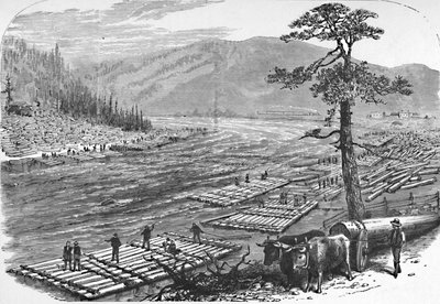 Fazendo jangadas no rio Susquehanna. Uma cena na linha da ferrovia Erie, 1883 de Unbekannt