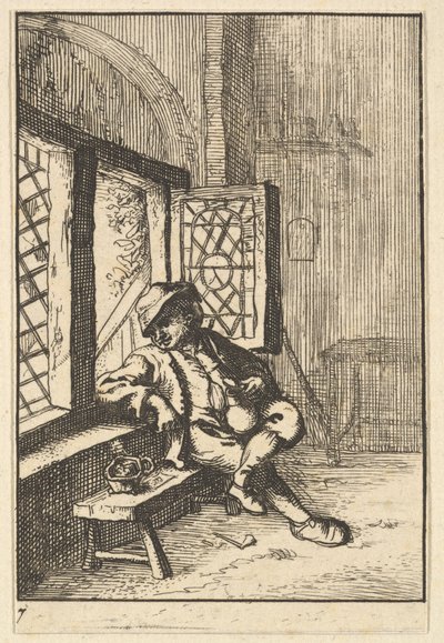 Homem sentado por uma cópia da janela, 1610-85. de Unbekannt