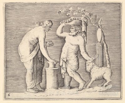 Homem e mulher sacrificando uma cabra, publicado ca. 1599-1622. de Unbekannt