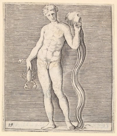 Homem com lagostim e urna de água, publicado ca. 1599-1622. de Unbekannt