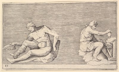 Homem com asa, homem com vaso e cachorro, publicado ca. 1599-1622. de Unbekannt