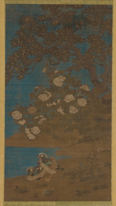 Patos mandarim e flores, dinastia Ming ou Qing, século XVII. de Unbekannt