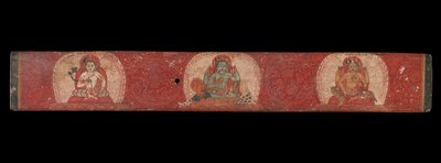 Capa do manuscrito com Vishnu ladeado por Lakshmi e Sarasvati, século XIV. de Unbekannt