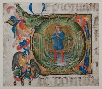 Iluminação do manuscrito com Q inicial, de um livro de coro, primeira metade do século XV. de Unbekannt