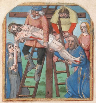 Iluminação manuscrita com a descida da cruz, de um livro de horas, final do século XV. de Unbekannt