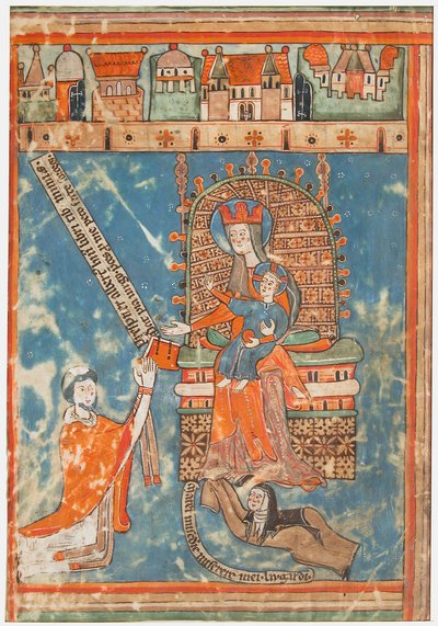 Folha Manuscrito com Dedicação de Livro à Virgem, Alemão, ca. 1400. de Unbekannt