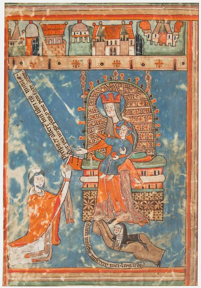 Folha Manuscrito com Dedicação de Livro à Virgem, c. 1400. de Unbekannt