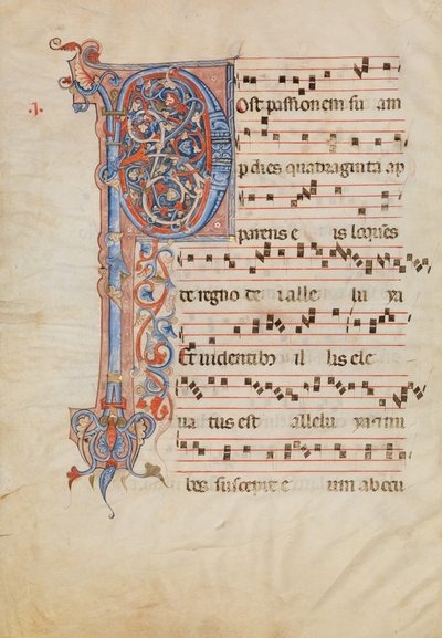Folha de Manuscrito com Folha Inicial P, de um Antiphonary, italiano, ca. 1250-60. de Unbekannt