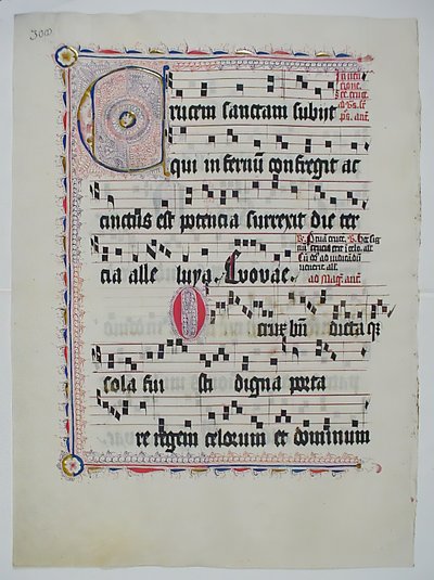 Folha manuscrita com inicial C, de um antifonário, alemão, segundo quartel do século XV. de Unbekannt