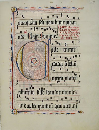 Folha manuscrita com inicial C, de um antifonário, alemão, segundo quartel do século XV. de Unbekannt