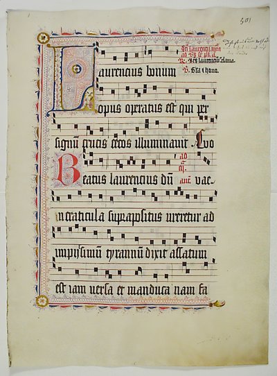 Folha Manuscrito com inicial L, de um antifonário, alemão, segundo quartel do século XV. de Unbekannt