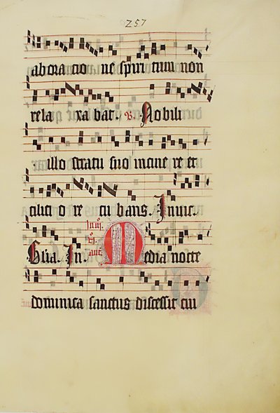 Folha Manuscrito com inicial M, de um antifonário, alemão, segundo quartel do século XV. de Unbekannt