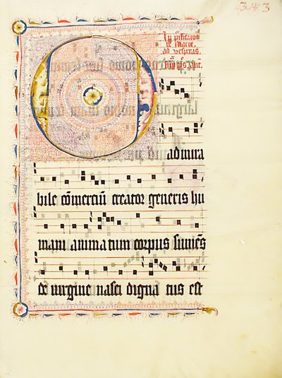 Folha Manuscrito com inicial O, de um antifonário, alemão, segundo quartel do século XV. de Unbekannt