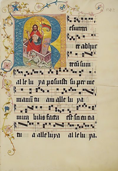 Folha Manuscrito com R inicial, de um Gradual, alemão, segundo quartel do século XV. de Unbekannt