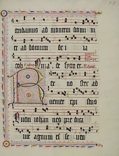 Folha Manuscrito com R inicial, de um antifonário, alemão, segundo quartel do século XV. de Unbekannt