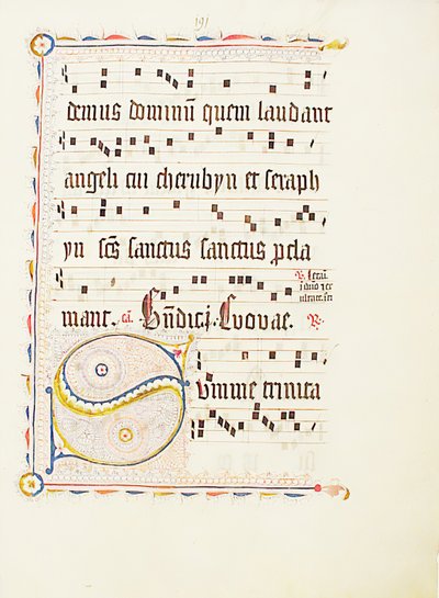 Folha manuscrita com inicial S, de um antifonário, alemão, segundo quartel do século XV. de Unbekannt