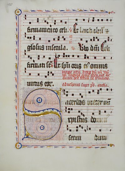 Folha manuscrita com inicial S, de um antifonário, alemão, segundo quartel do século XV. de Unbekannt