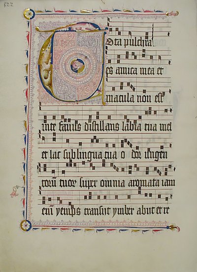 Folha Manuscrito com inicial T, de um antifonário, alemão, segundo quartel do século XV. de Unbekannt