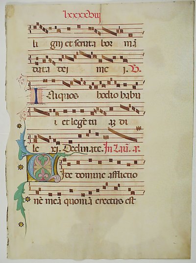 Folha Manuscrito com inicial V, de um antifonário, italiano, do século XV. de Unbekannt