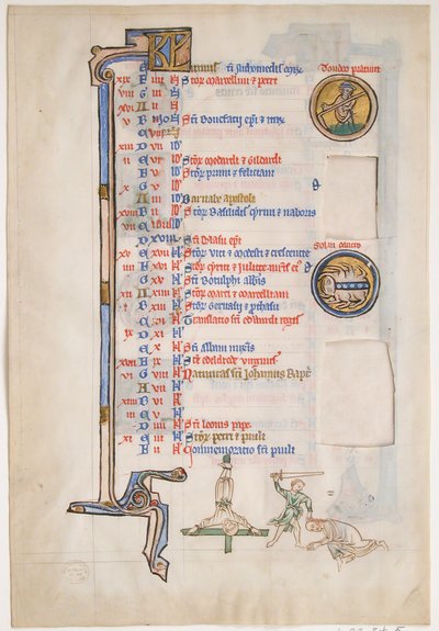 Folha Manuscrito com Calendário de Junho, de um Saltério Real, britânico, século XIII. de Unbekannt