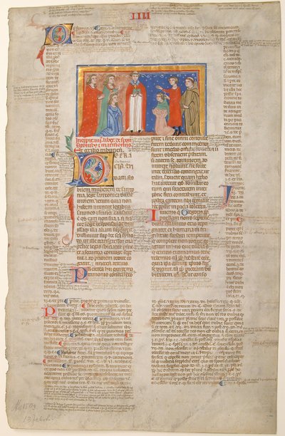 Folha Manuscrito com Cena de Casamento, de Decretais de Gregório IX, italiano, ca. 1300. de Unbekannt
