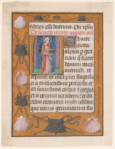 Folha do manuscrito com São Tiago Maior, de um Livro de Horas, ca. 1500. de Unbekannt