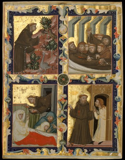 Folha do manuscrito com cenas da vida de São Francisco de Assis, ca. 1320-42. de Unbekannt