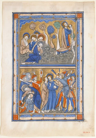 Folha de Manuscrito com a Agonia no Jardim e Traição de Cristo, de um Saltério Real, ca. 1270. de Unbekannt