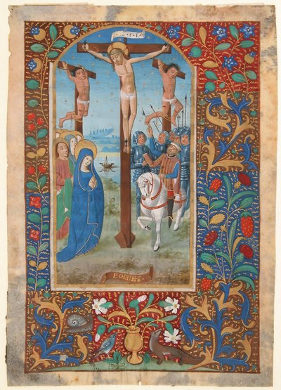 Folha do manuscrito com a crucificação, de um livro de horas, último quarto do século XV. de Unbekannt