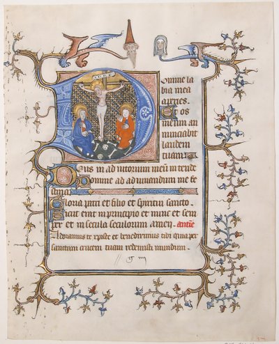 Folha Manuscrito com a Crucificação em D inicial, de um Livro de Horas, c. 1350. de Unbekannt