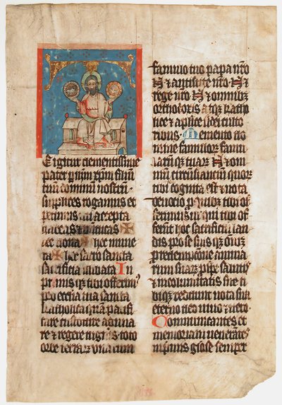 Folha Manuscrito com a Santíssima Trindade em T inicial, de um Missal, ca. 1390. de Unbekannt