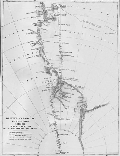 Mapa - Expedição Antártica Britânica 1910-13. Mapa da trilha da viagem principal ao sul, 1913 de Unbekannt
