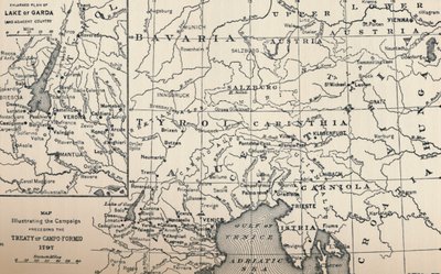 Mapa ilustrativo da campanha anterior ao Tratado de Campo-Formio, 1797, 1896 de Unbekannt