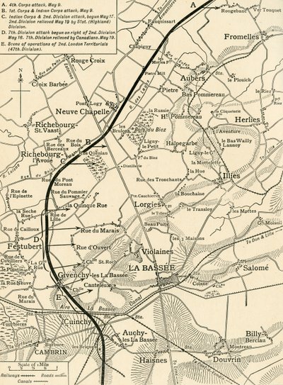Mapa que ilustra as operações do primeiro exército ..., Primeira Guerra Mundial, 1915, c1920. de Unbekannt