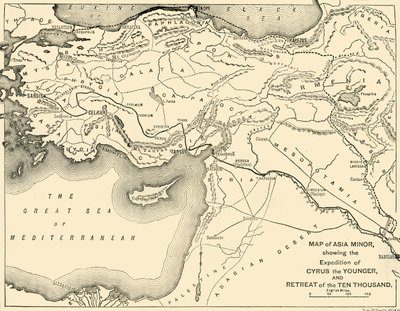 Mapa da Ásia Menor, Expedição de Ciro, o Jovem, e Retiro dos Dez Mil, 1890. de Unbekannt
