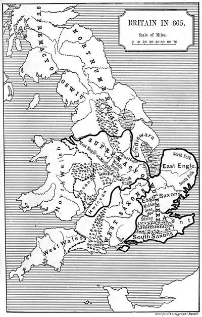 Mapa da Grã-Bretanha em 665, 1892 de Unbekannt