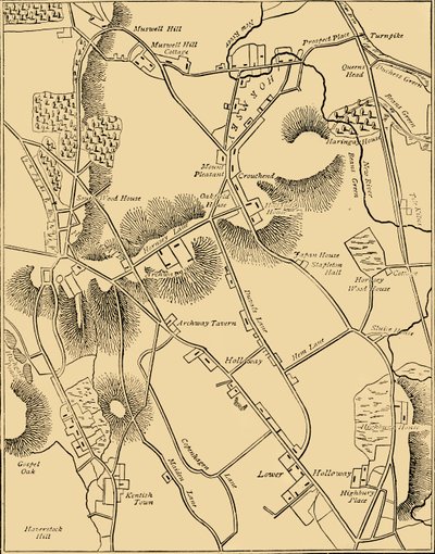 Mapa de Hornsey e Vizinhança em 1819, c1876. de Unbekannt