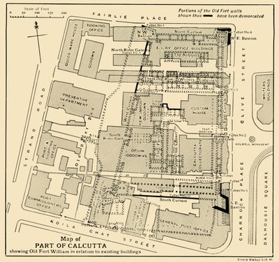 Mapa da parte de Calcutá mostrando o antigo Forte William em relação aos edifícios existentes, 1925. de Unbekannt