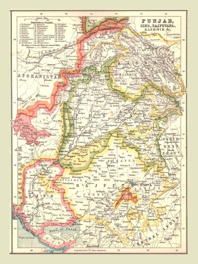 Mapa de Punjab, Sind, Rajputana e Caxemira, 1902. de Unbekannt