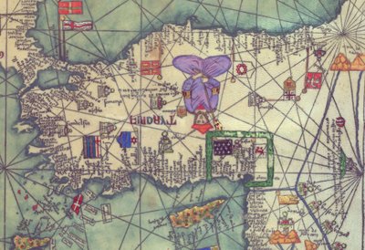 Mapa da Europa de Leste, vista do sul. Reprodução do Atlas Catalão de Unbekannt