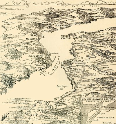 Mapa dos Dardanelos, Primeira Guerra Mundial, 1915, c1920. de Unbekannt