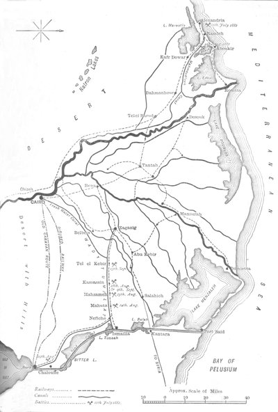 Mapa do Delta do Nilo, pontos estratégicos da campanha egípcia, 1882, c1882-85 de Unbekannt
