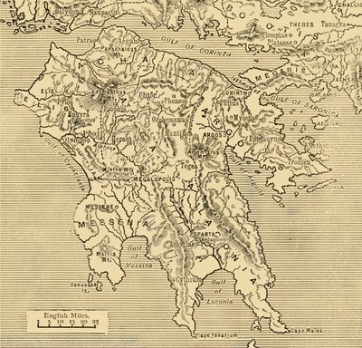 Mapa do Peloponeso, 1890. de Unbekannt