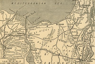 Mapa do ataque turco ao canal de Suez, Egito, Primeira Guerra Mundial, 1915, c1920. de Unbekannt