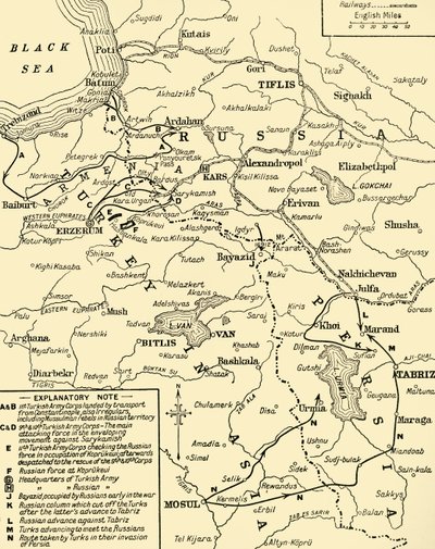 Mapa da fronteira entre a Rússia e a Turquia, Primeira Guerra Mundial, c1920. de Unbekannt