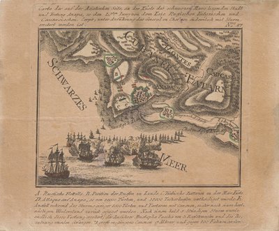 Mapa da captura da fortaleza marítima Anapa pelas tropas russas no Mar Negro em junho de 1791, 1791. de Unbekannt