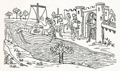 Marco Polo Lands em Ormuz, c1300, 1912 de Unbekannt